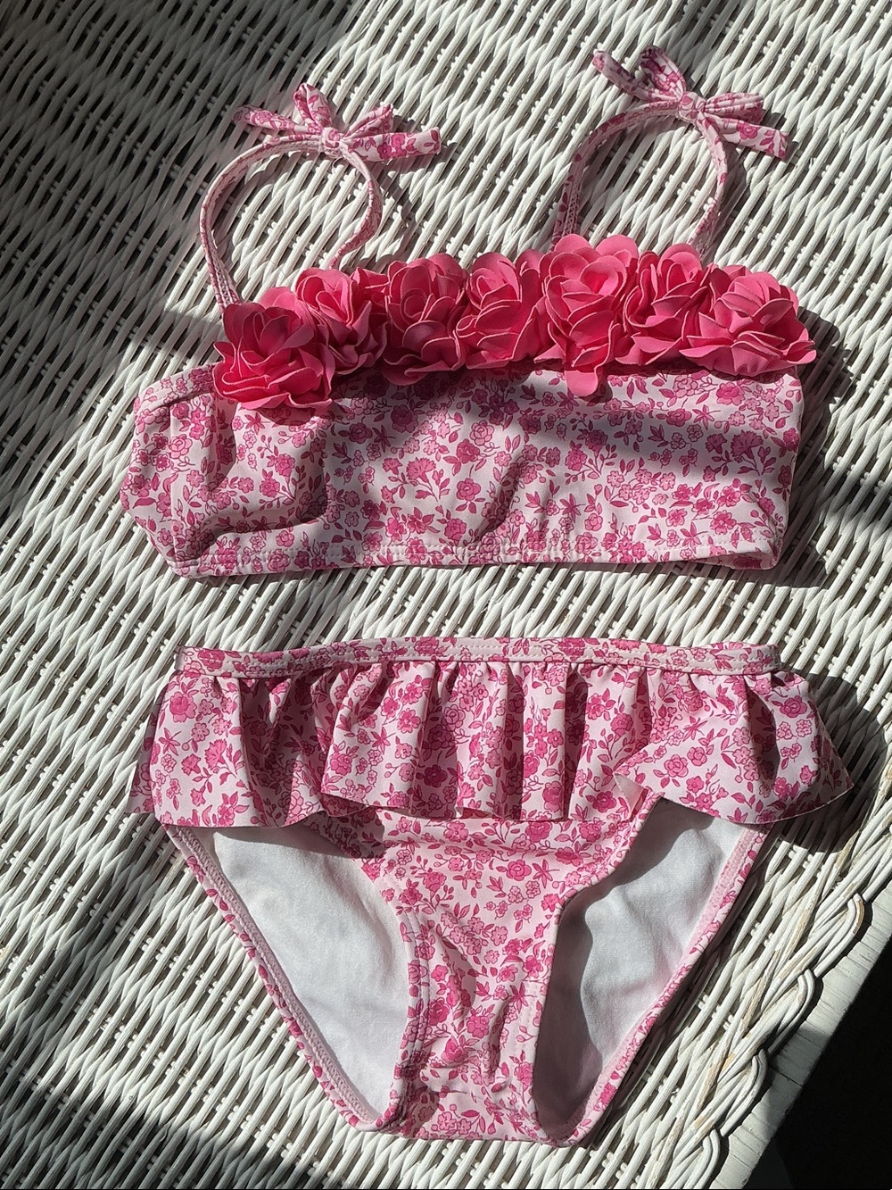 Janie and Jack Pink Floral Ruffle Swim Top